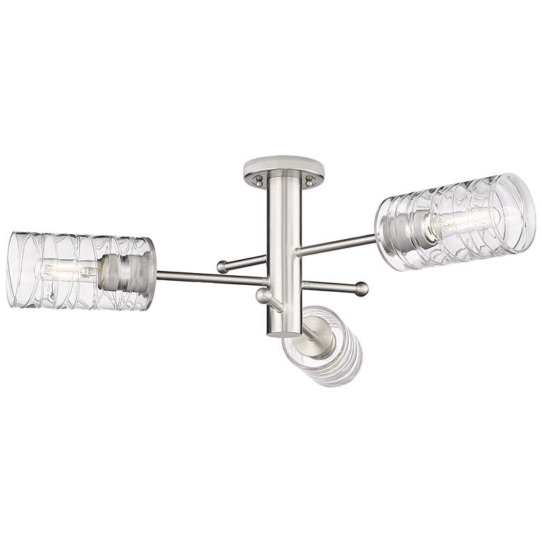 Image 1 Crown Point 29.4" Wide 3 Light Satin Nickel Flush Mount with Swirl Sha