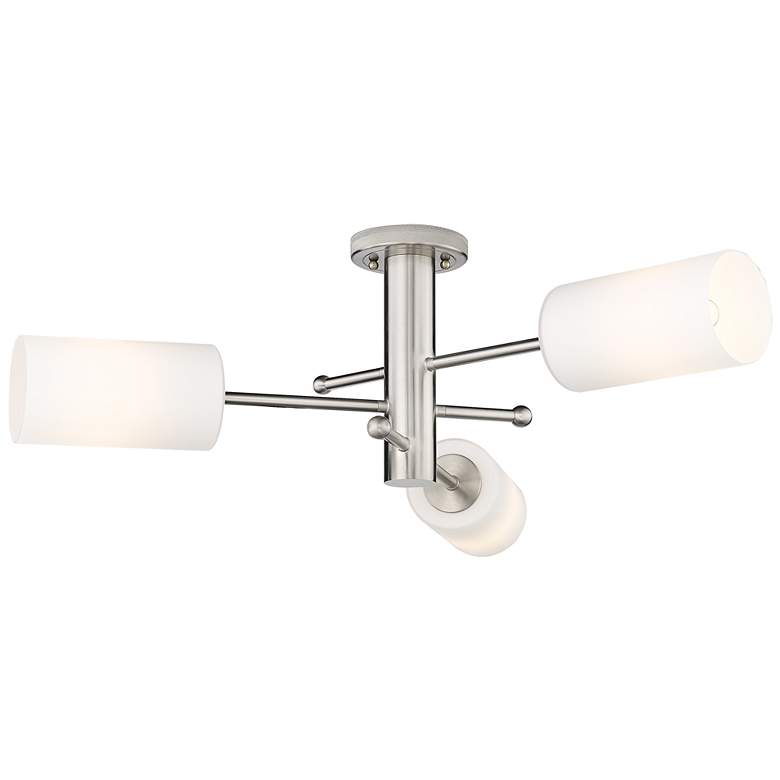 Image 1 Crown Point 29.4 inch Wide 3 Light Satin Nickel Flush Mount with White Sha