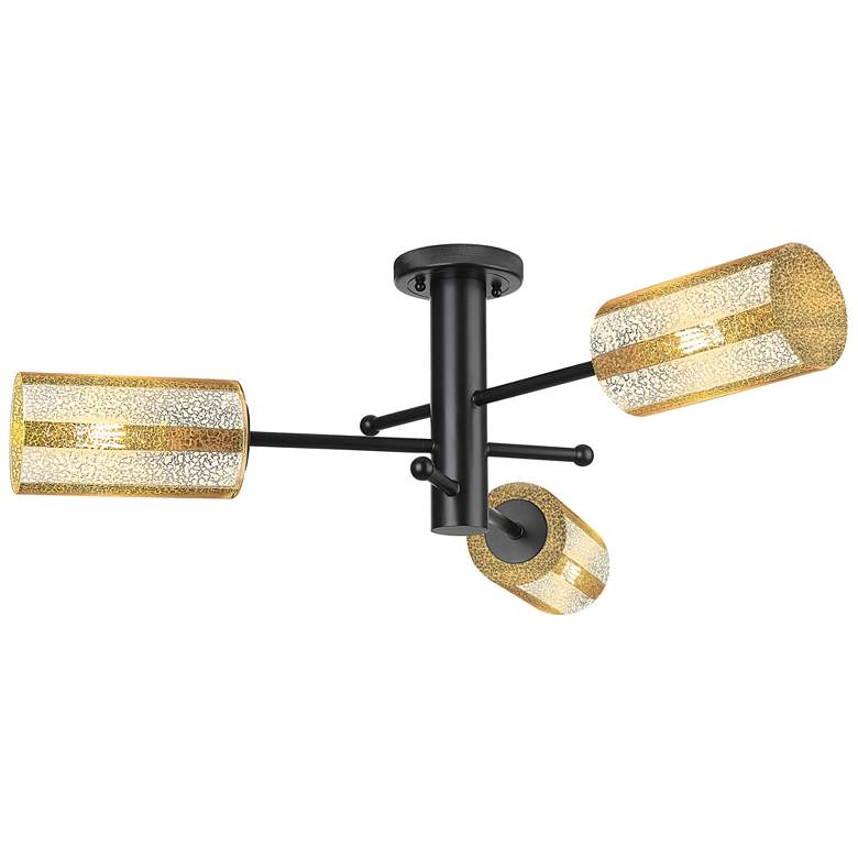 Image 1 Crown Point 29.5"W 3 Light Black Flush Mount With 7" Mercury Shade