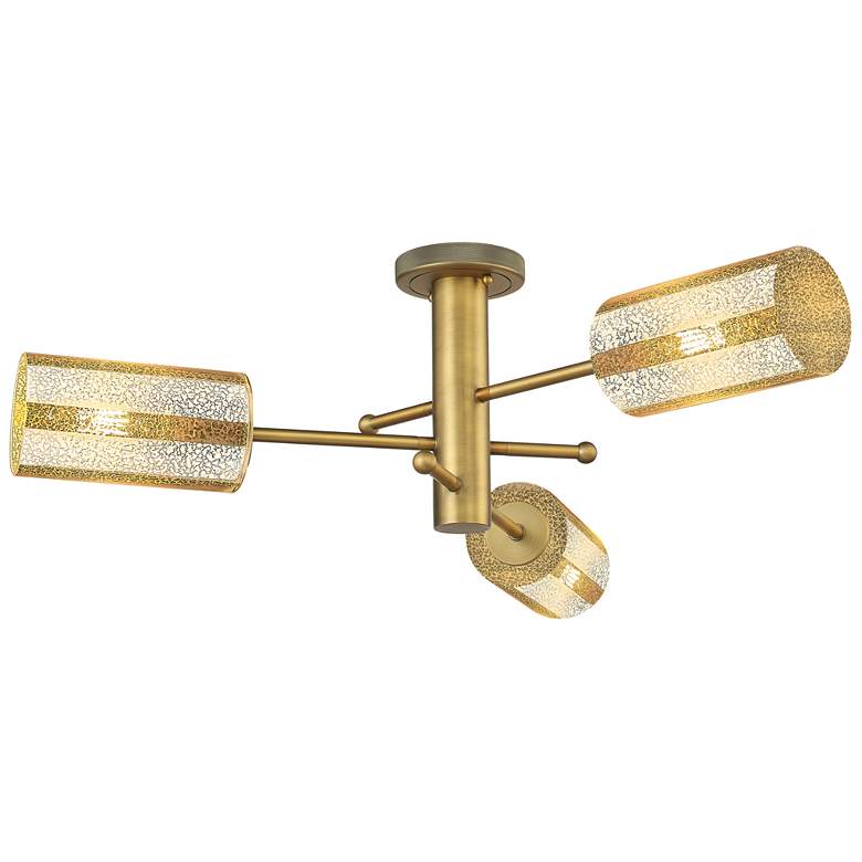 Image 1 Crown Point 29.5"W 3 Light Brass Flush Mount w/ 7" Mercury Shade