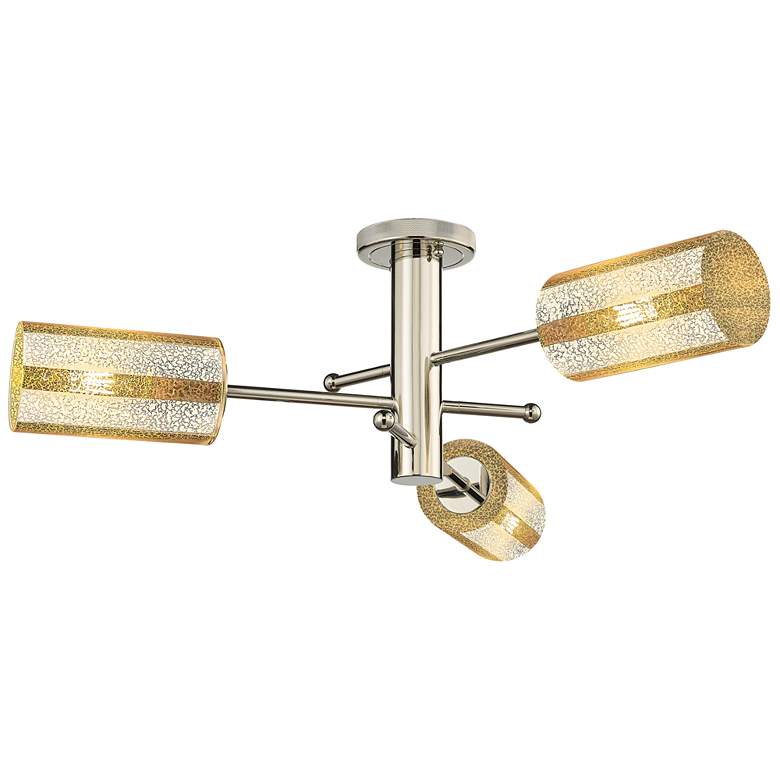 Image 1 Crown Point 29.5"W 3 Light Nickel Flush Mount With 7" Mercury Shade