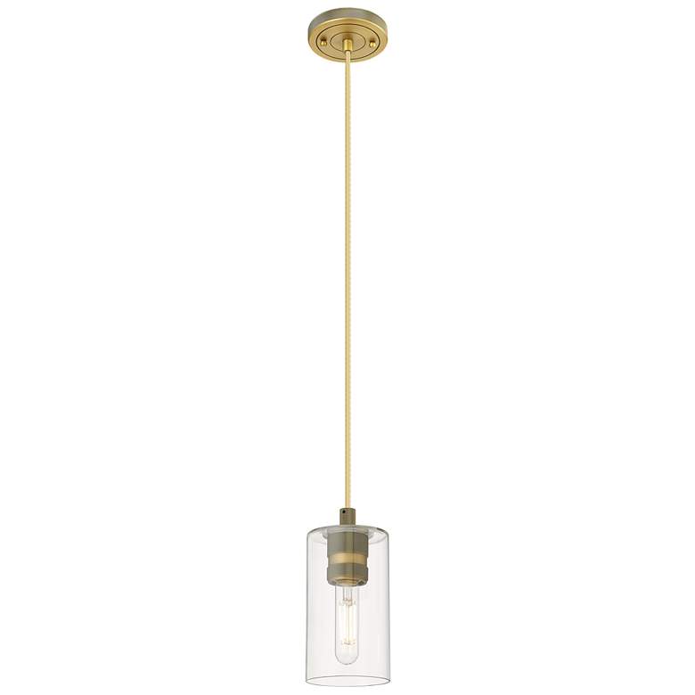 Image 1 Crown Point 3.88" Wide Brushed Brass Cord Hung Pendant With Clear Shad