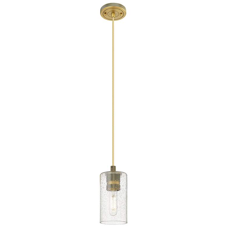 Image 1 Crown Point 3.88 inch Wide Brushed Brass Cord Hung Pendant With Seedy Shad