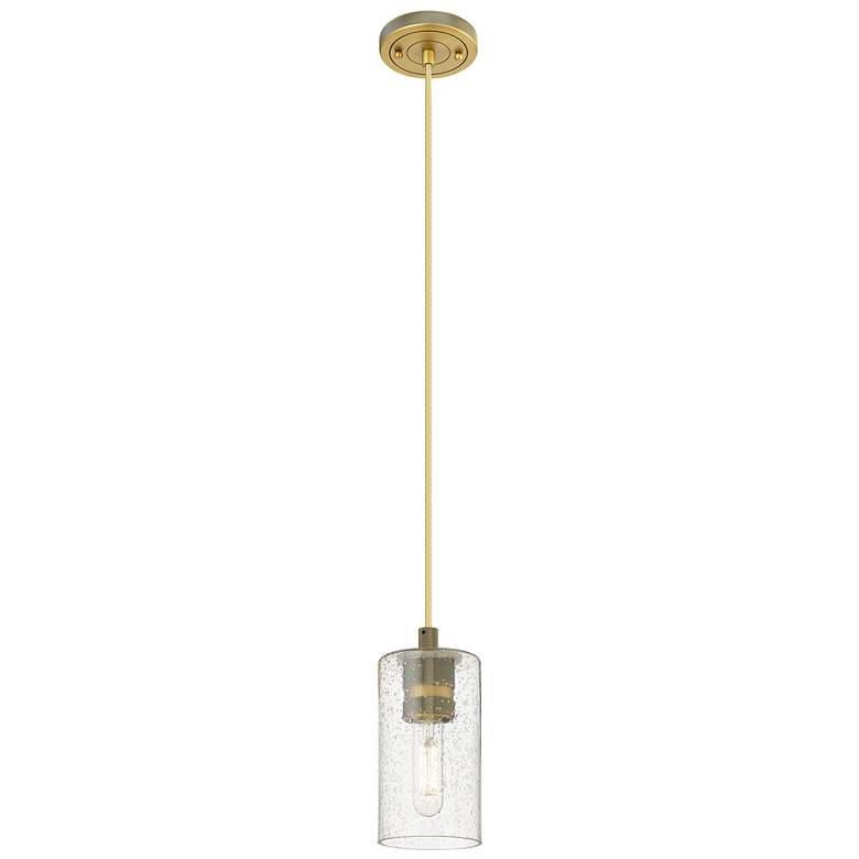 Image 1 Crown Point 3.88" Wide Brushed Brass Cord Hung Pendant With Seedy Shad