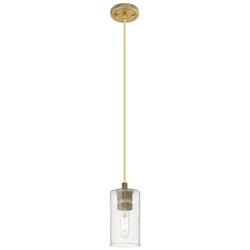 Crown Point 3.88" Wide Brushed Brass Cord Hung Pendant With Seedy Shad