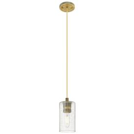 Crown Point 3.88" Wide Brushed Brass Cord Hung Pendant With Seedy Shad Crown Point 3.88" Wide Brushed Brass Cord Hung Pendant With Seedy Shad