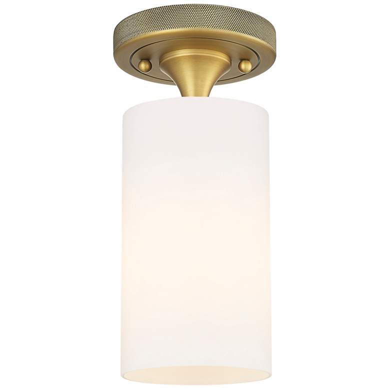 Image 1 Crown Point 3.88" Wide Brushed Brass Flush Mount With Matte White Shad
