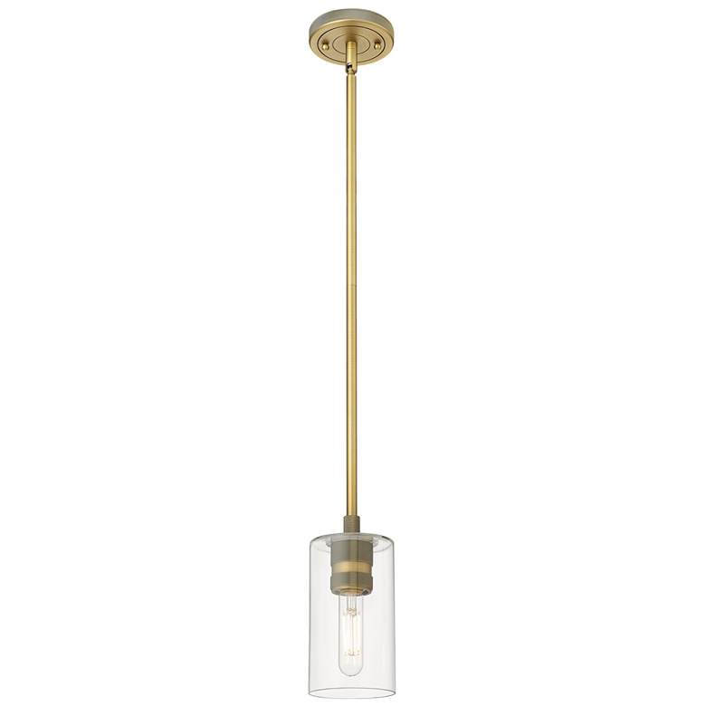 Image 1 Crown Point 3.88" Wide Brushed Brass Stem Hung Pendant With Clear Shad