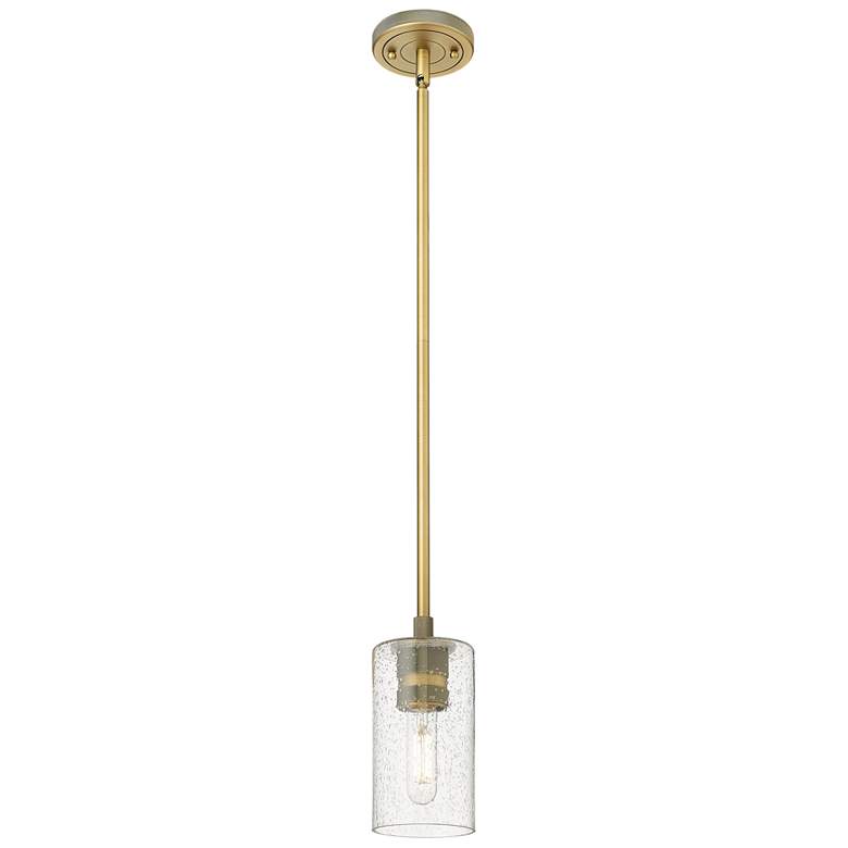Image 1 Crown Point 3.88" Wide Brushed Brass Stem Hung Pendant With Seedy Shad