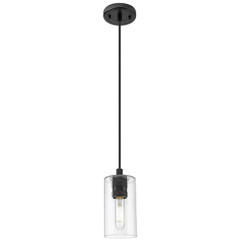 Image 1 Crown Point 3.88" Wide Matte Black Cord Hung Pendant With Clear Glass