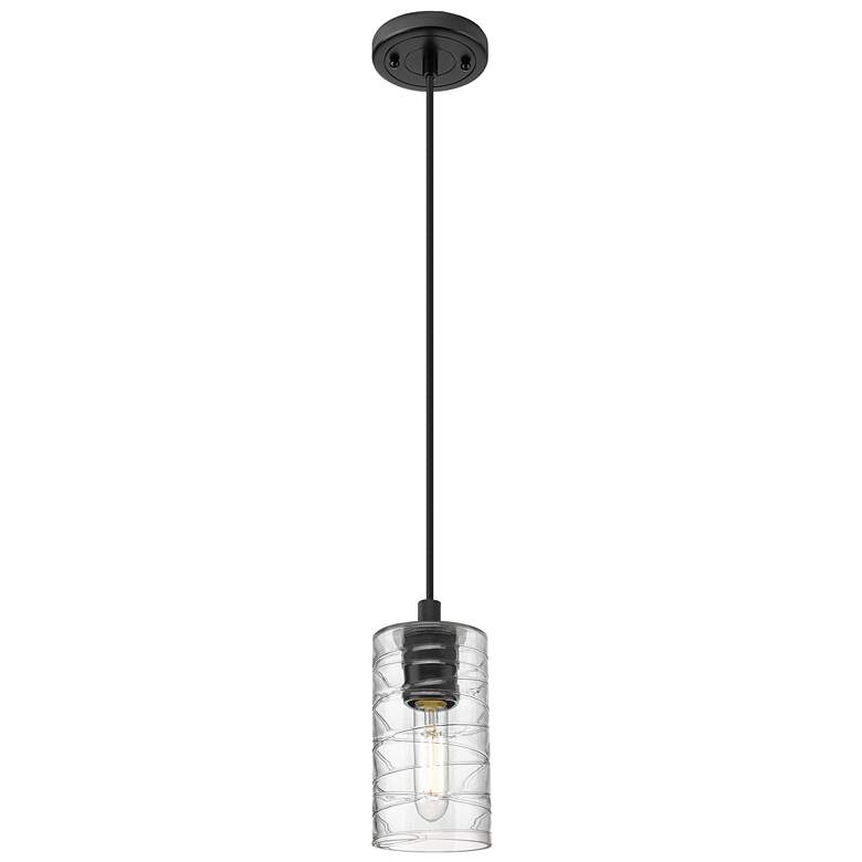 Image 1 Crown Point 3.88" Wide Matte Black Cord Hung Pendant With Deco Swirl S