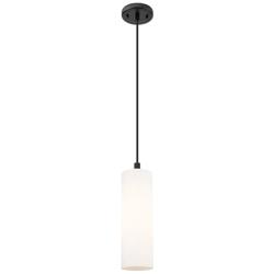 Crown Point 3.88&quot; Wide Matte Black Cord Hung Pendant With Matte White