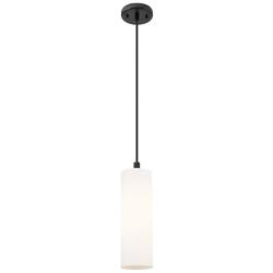 Crown Point 3.88" Wide Matte Black Cord Hung Pendant With Matte White