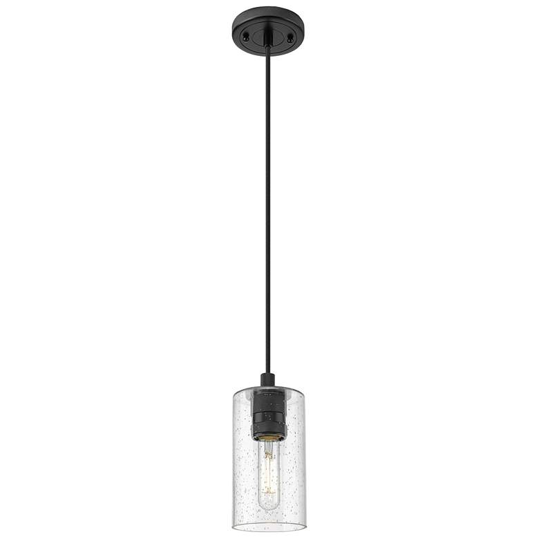Image 1 Crown Point 3.88" Wide Matte Black Cord Hung Pendant With Seedy Glass