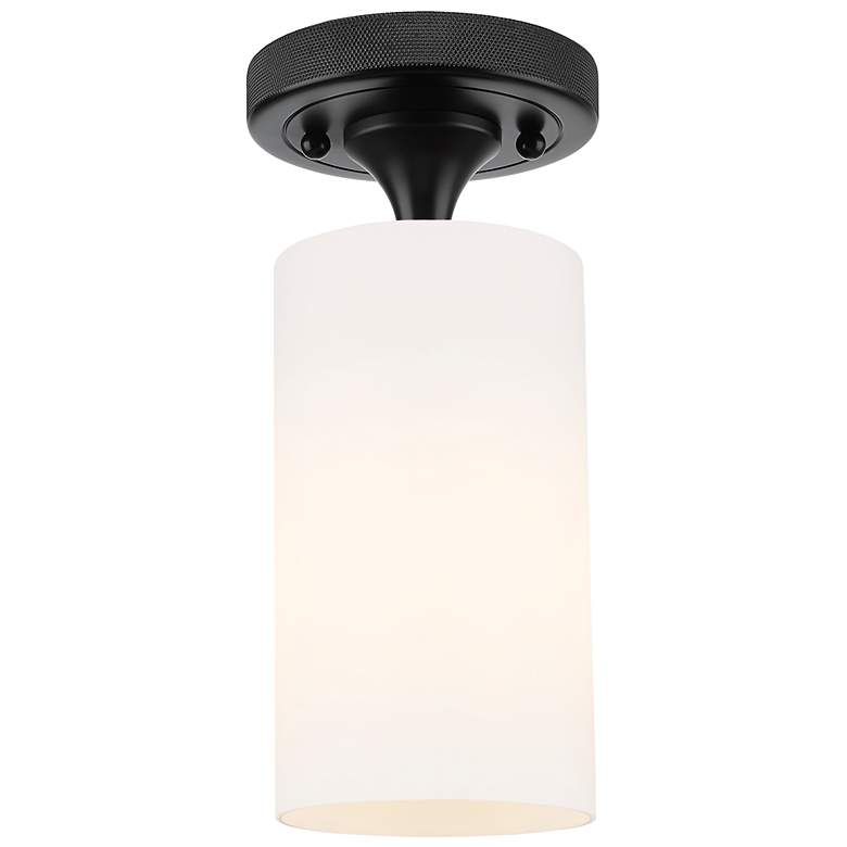 Image 1 Crown Point 3.88" Wide Matte Black Flush Mount With Matte White Glass