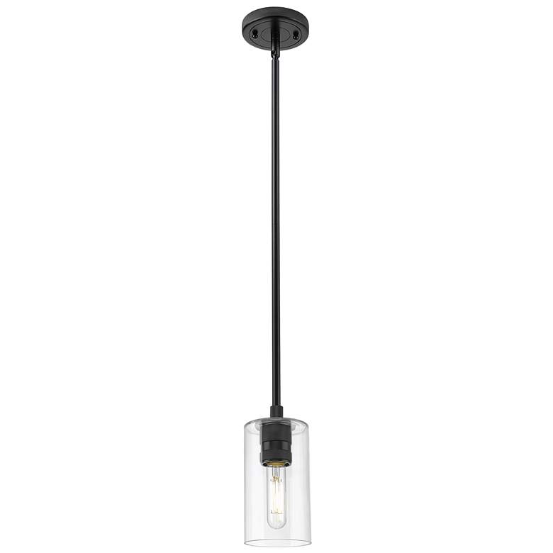 Image 1 Crown Point 3.88" Wide Matte Black Stem Hung Pendant With Clear Glass