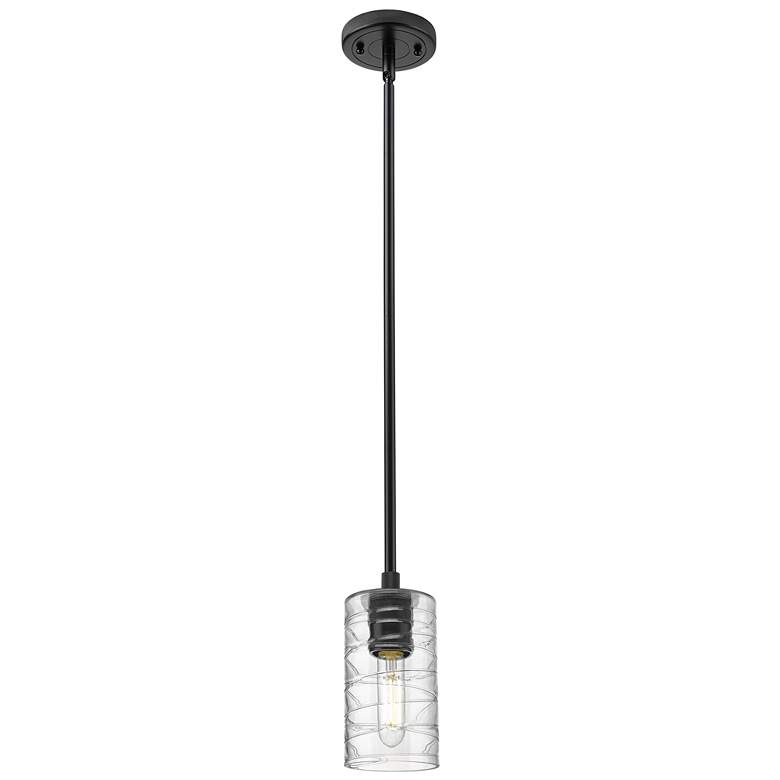 Image 1 Crown Point 3.88" Wide Matte Black Stem Hung Pendant With Deco Swirl S