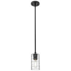 Crown Point 3.88&quot; Wide Matte Black Stem Hung Pendant With Deco Swirl S