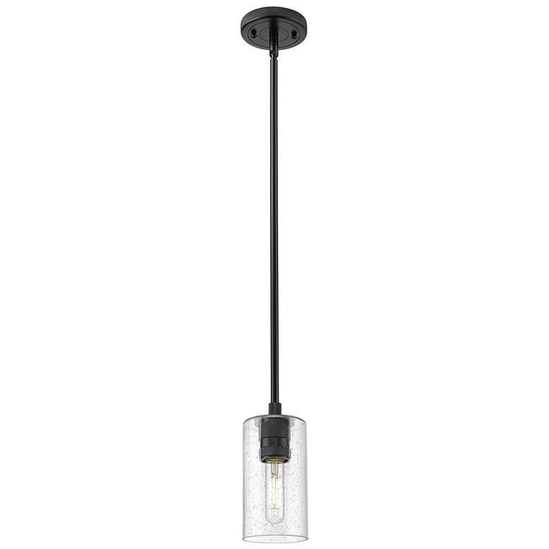 Image 1 Crown Point 3.88" Wide Matte Black Stem Hung Pendant With Seedy Glass