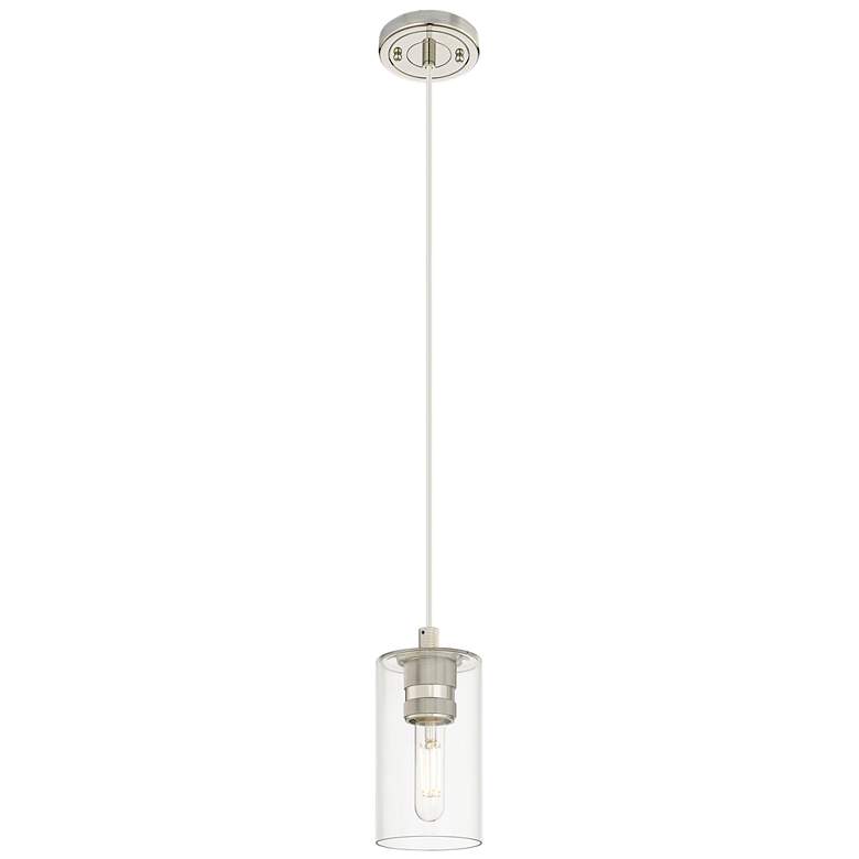 Image 1 Crown Point 3.88" Wide Polished Nickel Cord Hung Pendant With Clear Sh