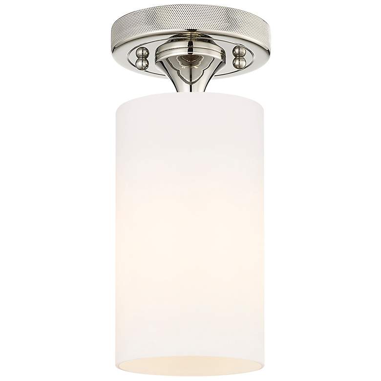 Image 1 Crown Point 3.88" Wide Polished Nickel Flush Mount With Matte White Sh