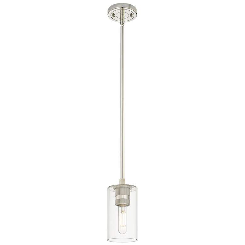 Image 1 Crown Point 3.88" Wide Polished Nickel Stem Hung Pendant With Clear Sh