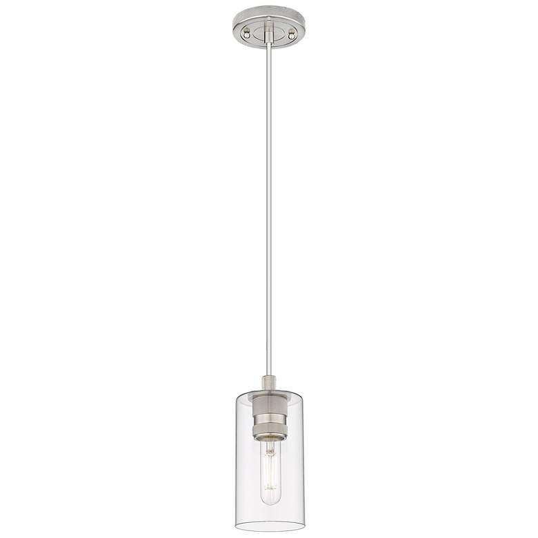 Image 1 Crown Point 3.88" Wide Satin Nickel Cord Hung Pendant With Clear Shade