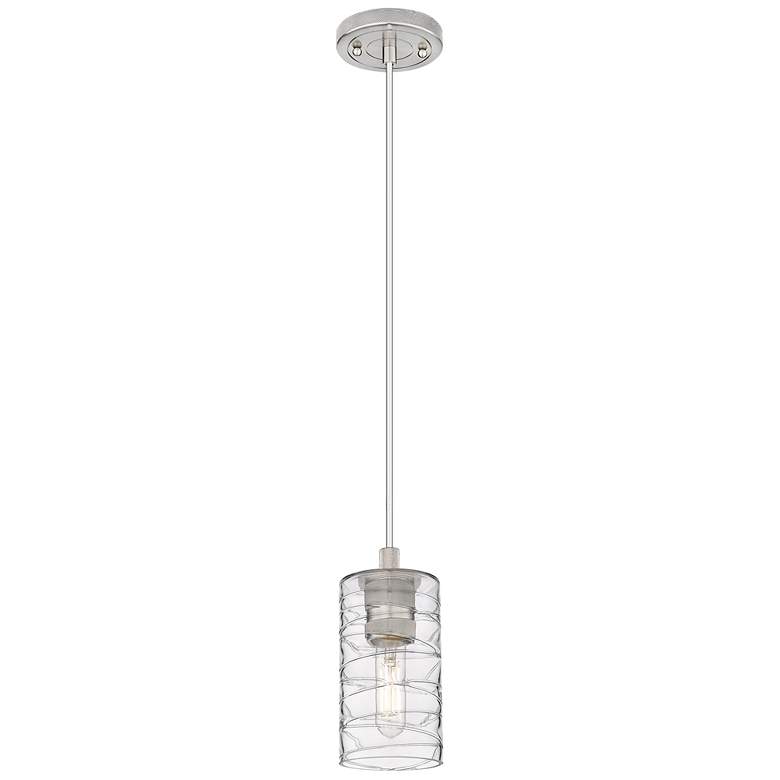 Image 1 Crown Point 3.88" Wide Satin Nickel Cord Hung Pendant With Deco Swirl