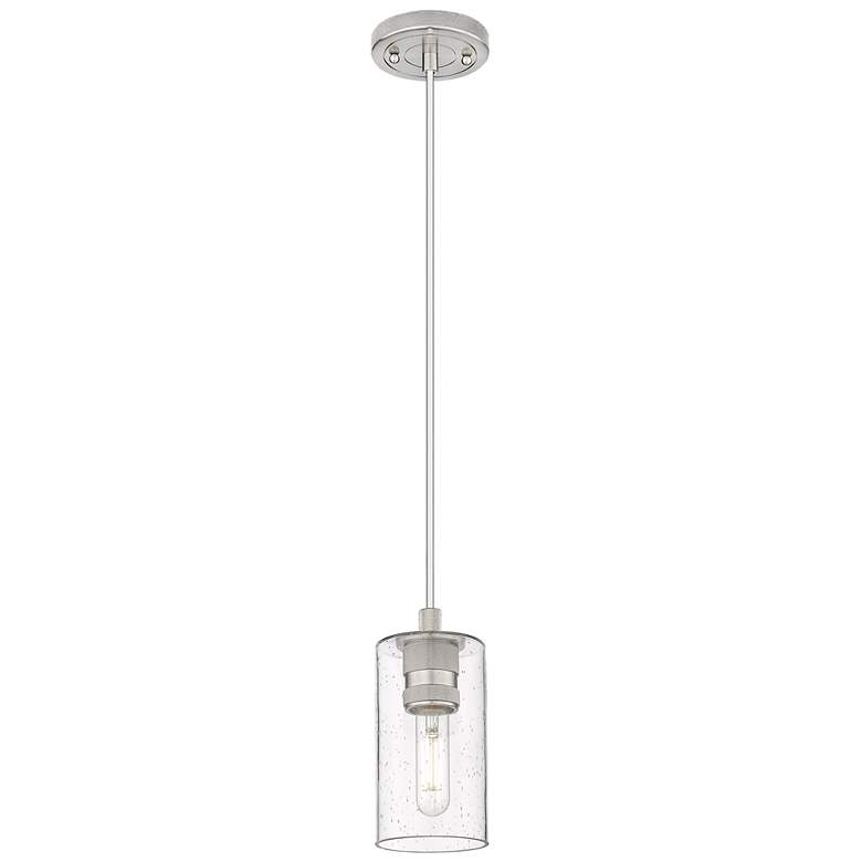 Image 1 Crown Point 3.88" Wide Satin Nickel Cord Hung Pendant With Seedy Shade