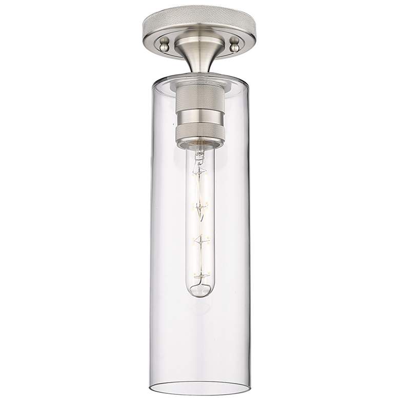 Image 1 Crown Point 3.88" Wide Satin Nickel Flush Mount With Clear Glass Shade