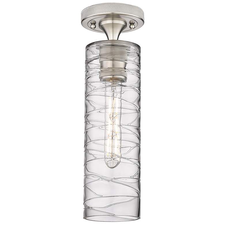 Image 1 Crown Point 3.88" Wide Satin Nickel Flush Mount With Deco Swirl Glass