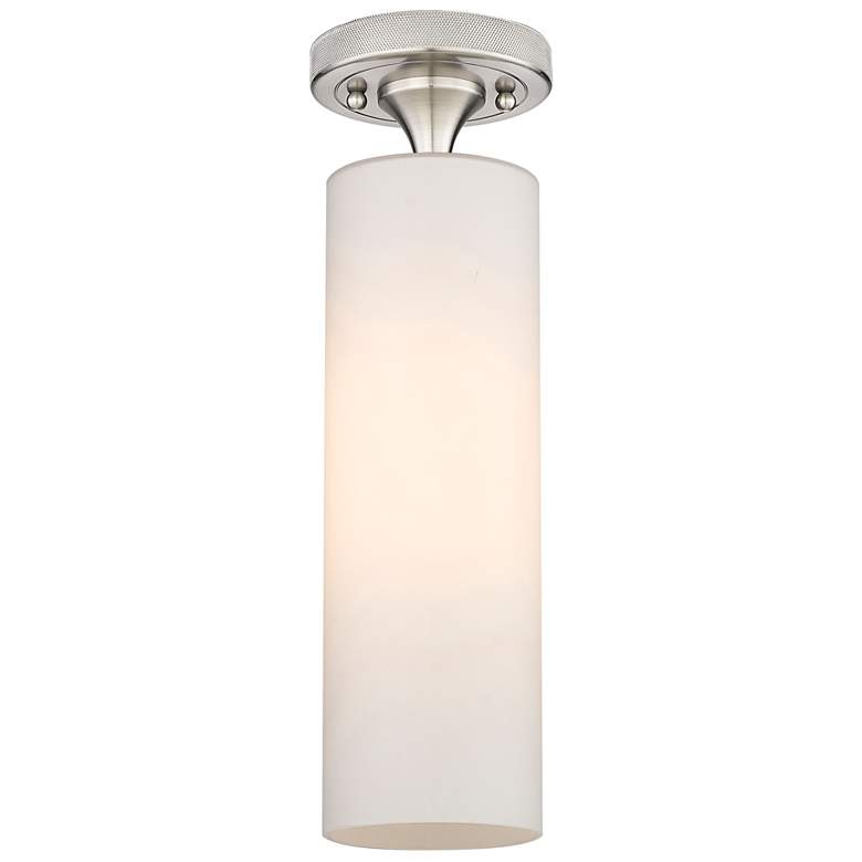 Image 1 Crown Point 3.88" Wide Satin Nickel Flush Mount With Matte White Shade