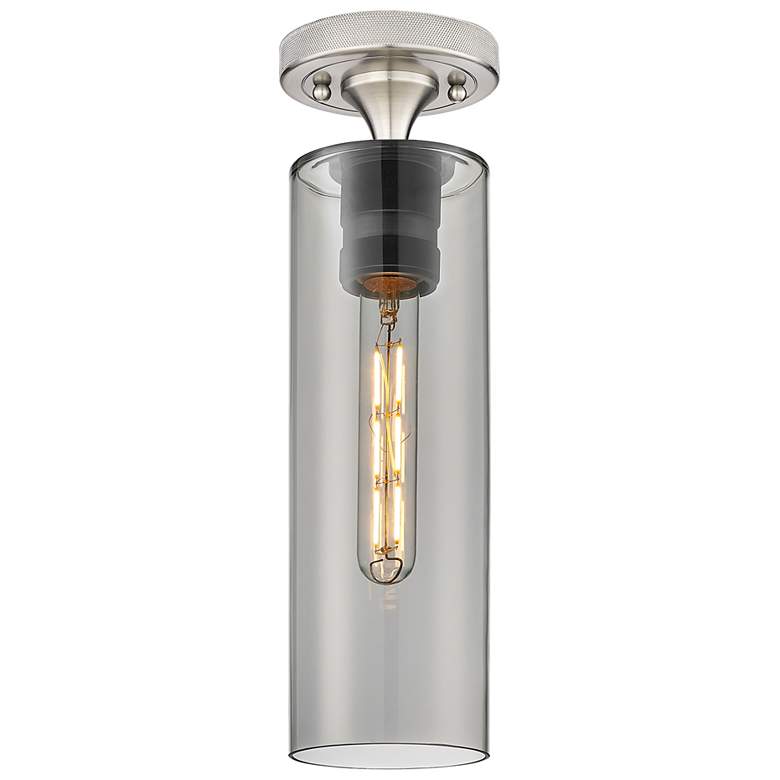 Image 1 Crown Point 3.88" Wide Satin Nickel Flush Mount With Plated Smoke Shad