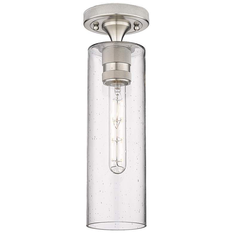 Image 1 Crown Point 3.88" Wide Satin Nickel Flush Mount With Seedy Glass Shade
