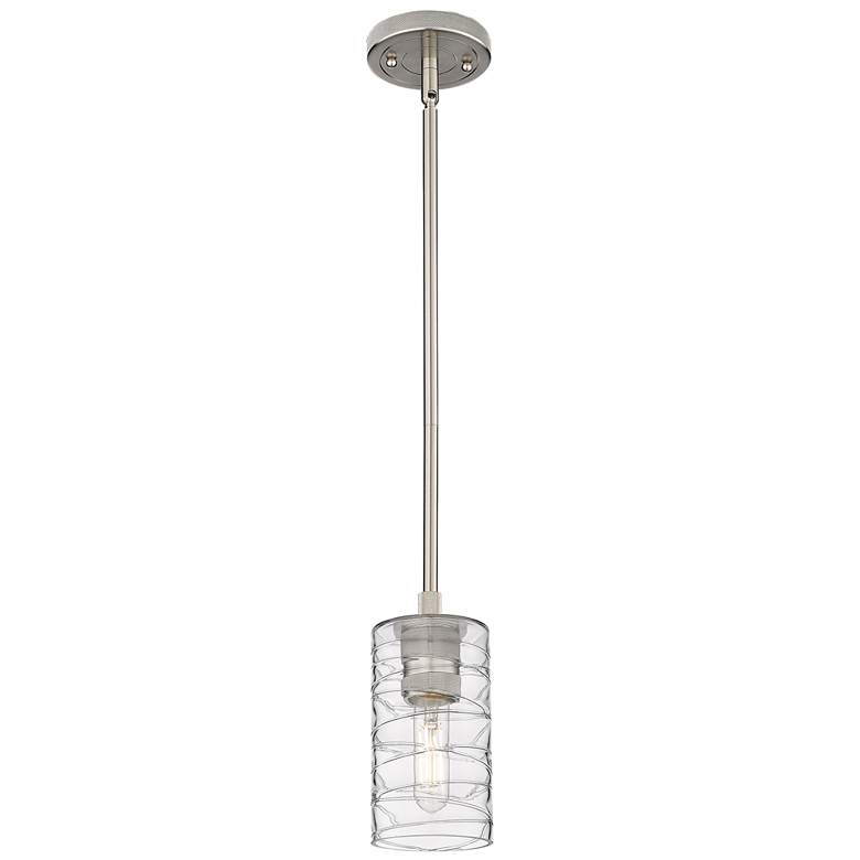 Image 1 Crown Point 3.88" Wide Satin Nickel Stem Hung Pendant With Deco Swirl