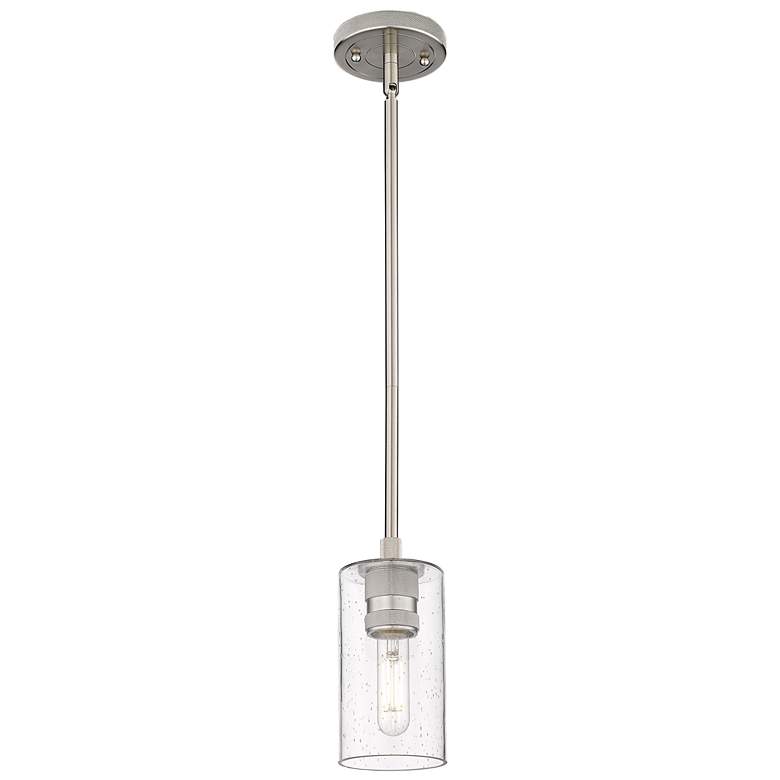 Image 1 Crown Point 3.88" Wide Satin Nickel Stem Hung Pendant With Seedy Shade