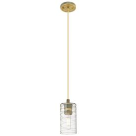 Crown Point 3.88"W Brushed Brass Cord Hung Pendant With Deco Swirl Sha Crown Point 3.88"W Brushed Brass Cord Hung Pendant With Deco Swirl Sha