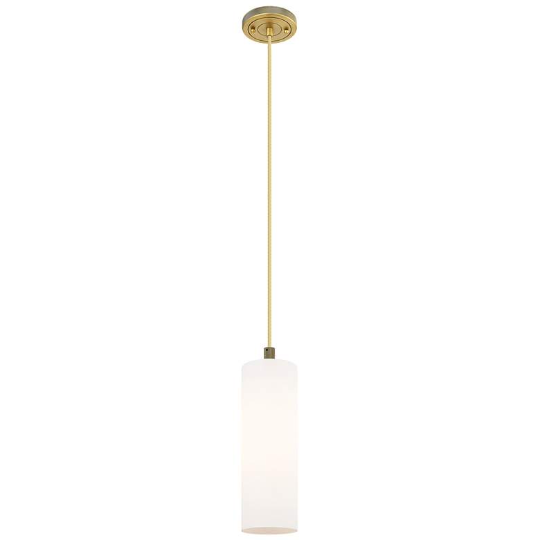 Image 1 Crown Point 3.88"W Brushed Brass Cord Hung Pendant With Matte White Sh
