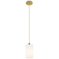 Crown Point 3.88"W Brushed Brass Cord Hung Pendant With Matte White Sh