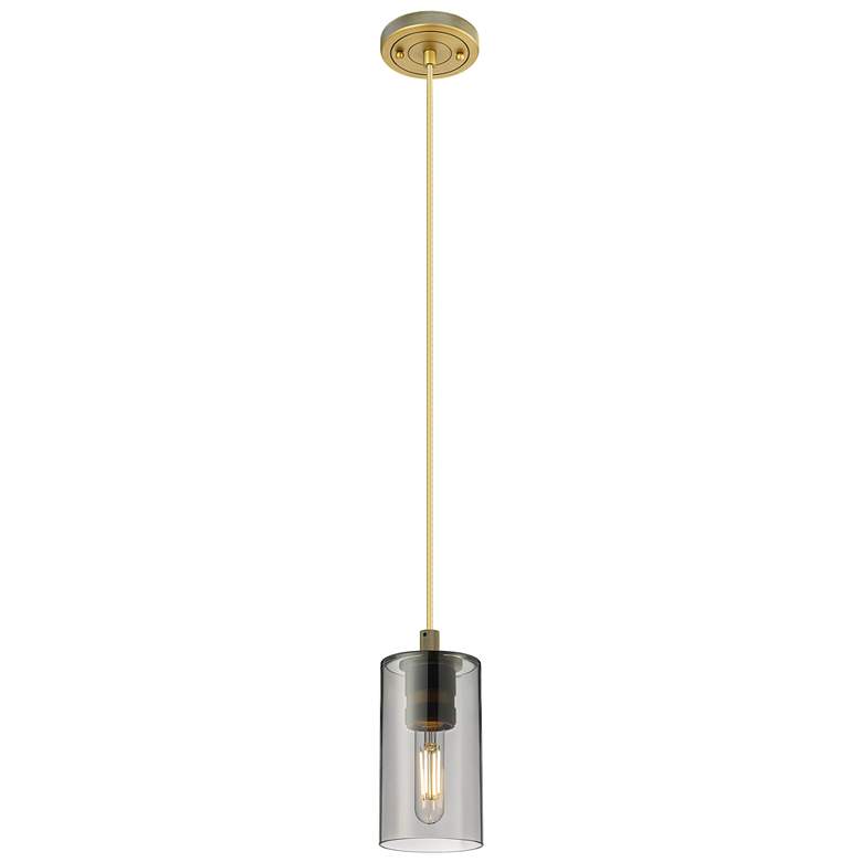 Image 1 Crown Point 3.88 inchW Brushed Brass Cord Hung Pendant With Plated Smoke S