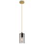 Crown Point 3.88"W Brushed Brass Cord Hung Pendant With Plated Smoke S