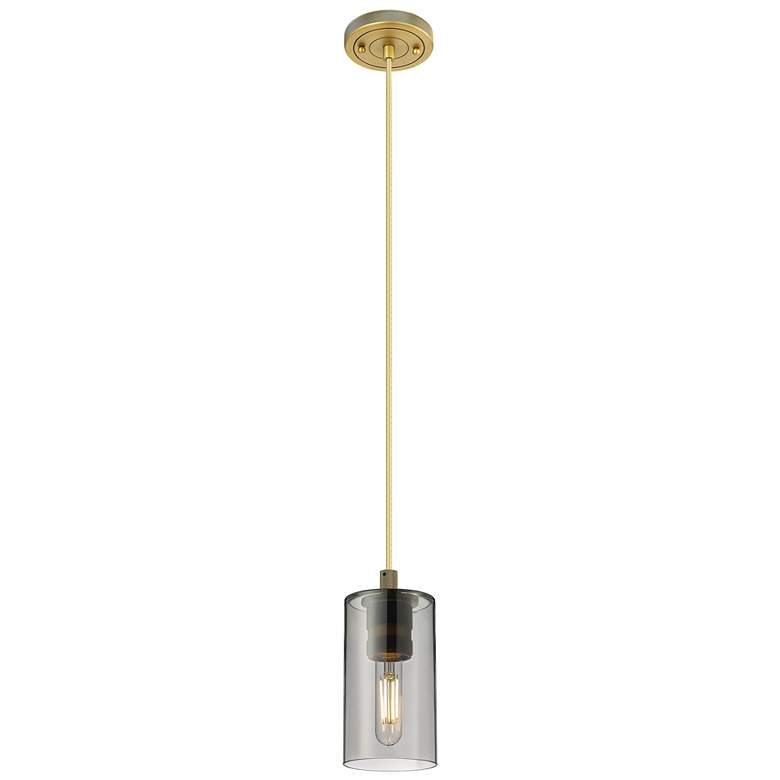Image 1 Crown Point 3.88"W Brushed Brass Cord Hung Pendant With Plated Smoke S