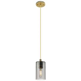 Crown Point 3.88"W Brushed Brass Cord Hung Pendant With Plated Smoke S Crown Point 3.88"W Brushed Brass Cord Hung Pendant With Plated Smoke S