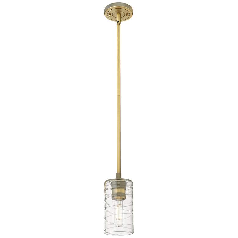 Image 1 Crown Point 3.88"W Brushed Brass Stem Hung Pendant With Deco Swirl Sha
