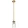 Crown Point 3.88"W Brushed Brass Stem Hung Pendant With Deco Swirl Sha