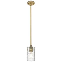 Crown Point 3.88"W Brushed Brass Stem Hung Pendant With Deco Swirl Sha