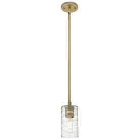Crown Point 3.88"W Brushed Brass Stem Hung Pendant With Deco Swirl Sha Crown Point 3.88"W Brushed Brass Stem Hung Pendant With Deco Swirl Sha