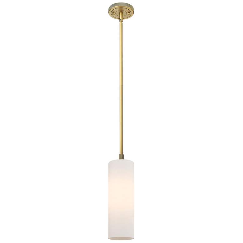 Image 1 Crown Point 3.88 inchW Brushed Brass Stem Hung Pendant With Matte White Sh