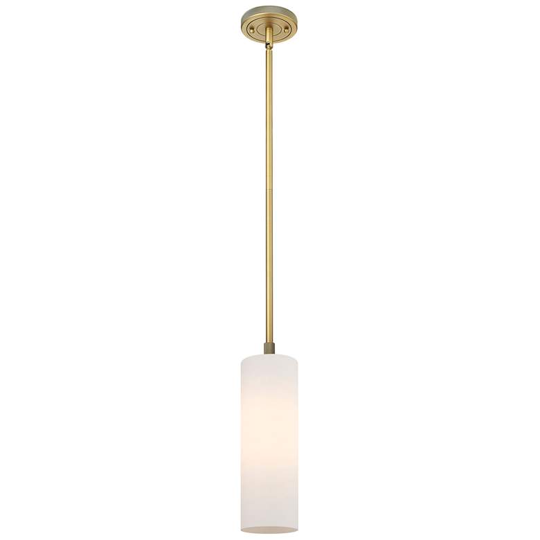 Image 1 Crown Point 3.88"W Brushed Brass Stem Hung Pendant With Matte White Sh
