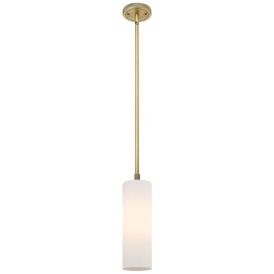 Crown Point 3.88"W Brushed Brass Stem Hung Pendant With Matte White Sh Crown Point 3.88"W Brushed Brass Stem Hung Pendant With Matte White Sh